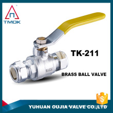 chromed plated double union adjustable yellow handle for gas water full port size lead free compression fitting brass ball valve